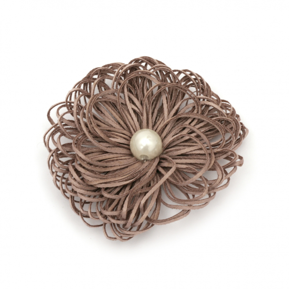 Flower with pearl 65 mm color light brown - 2 pieces