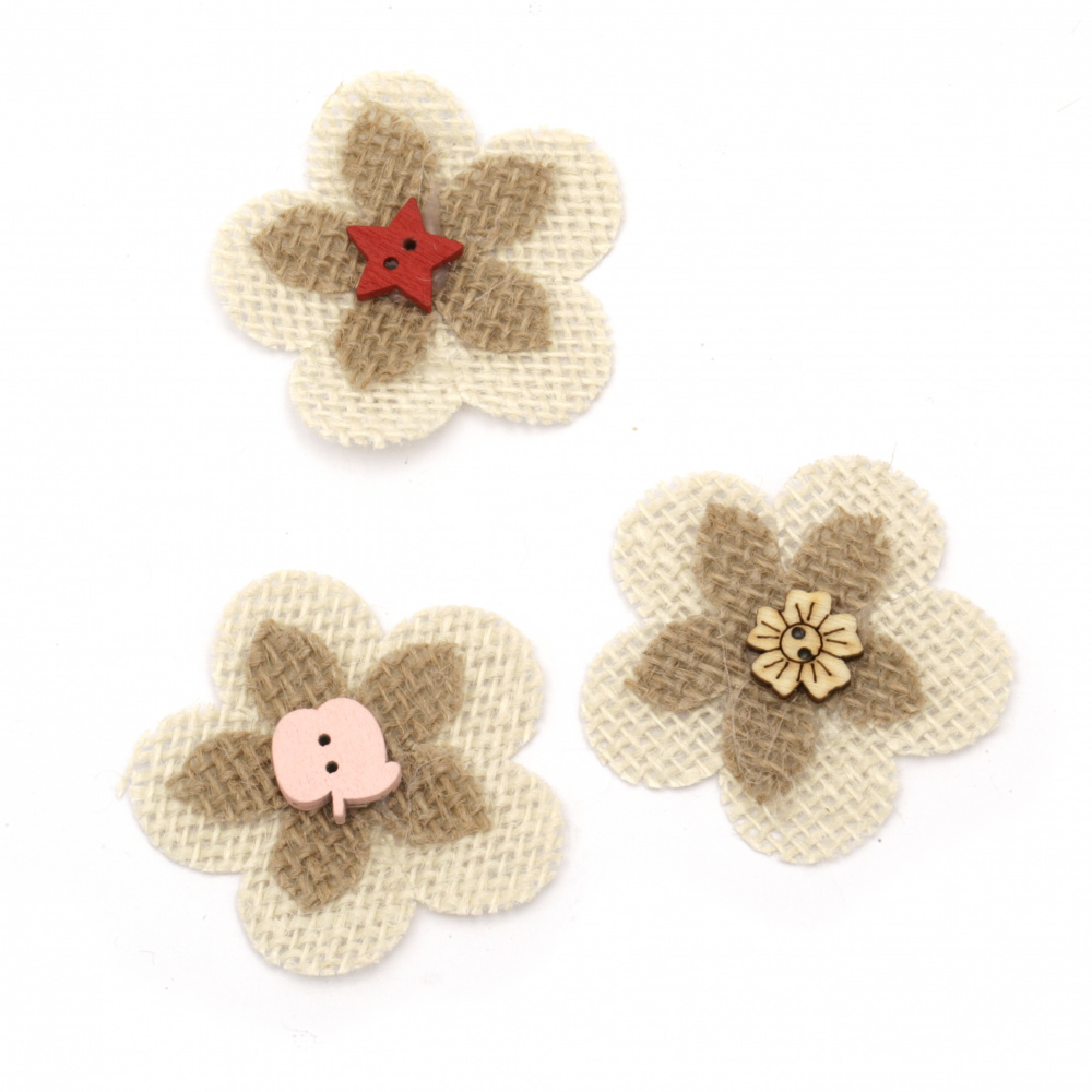 Flowers for decoration sackcloth 55x55 mm assorted - 3 pieces