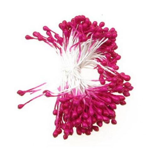 Stamens pearl double-sided for artificial flower making 3x6x70 mm electric deep pink ~ 144 pieces
