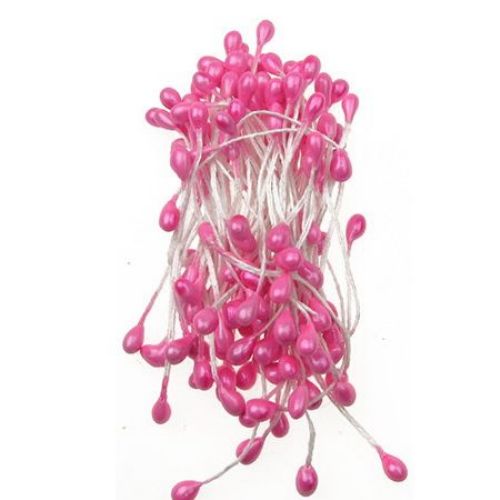 Stamens pearly double-sided for handmade artificial flowers making 5x8x60 mm pink ~ 85 pieces