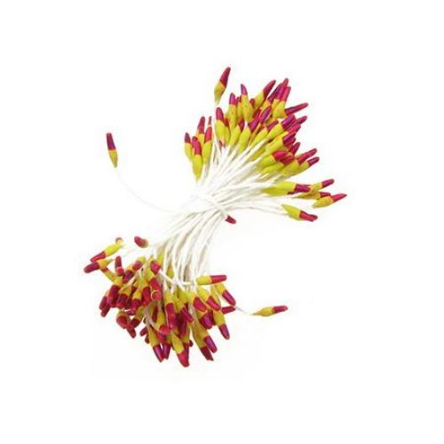 Stamens double-sided for Decoration 2x7x60 mm two-colored yellow and red ~144 pieces