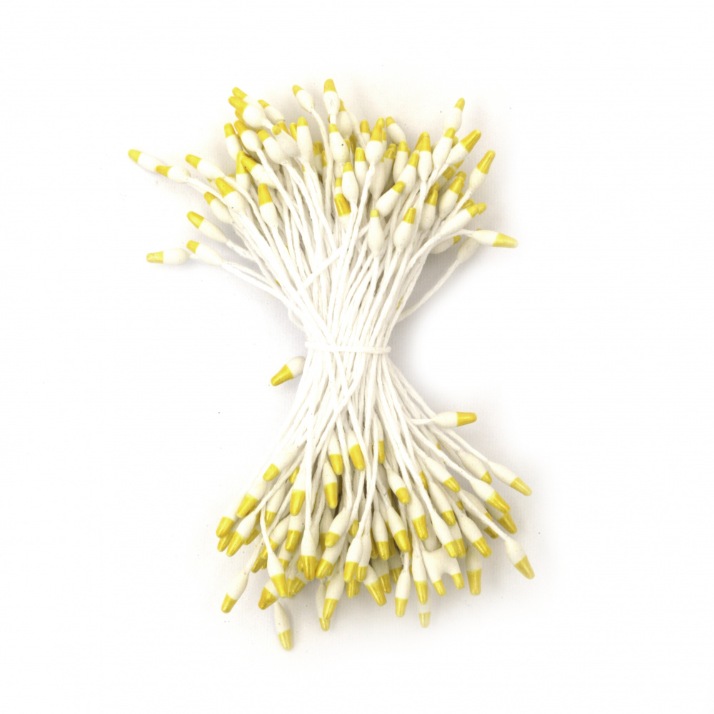 Stamens double-sided for Decoration 2x7x60 mm two-colored white and yellow ~144 pieces