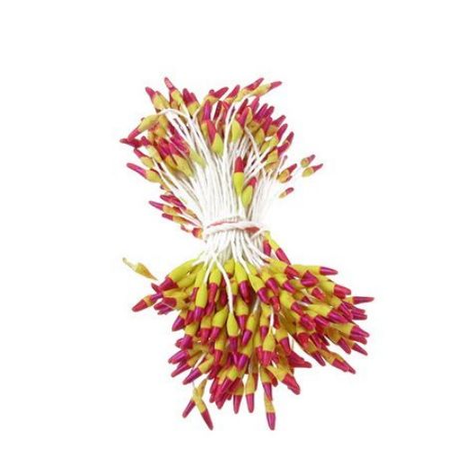 Stamens double-sided for Decoration 2x7x60 mm two-colored yellow and deep pink ~144 pieces