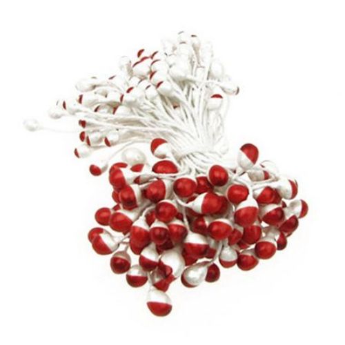 Stamens pearl double-sided 5x8x57 mm two-color white and red ~95 pieces