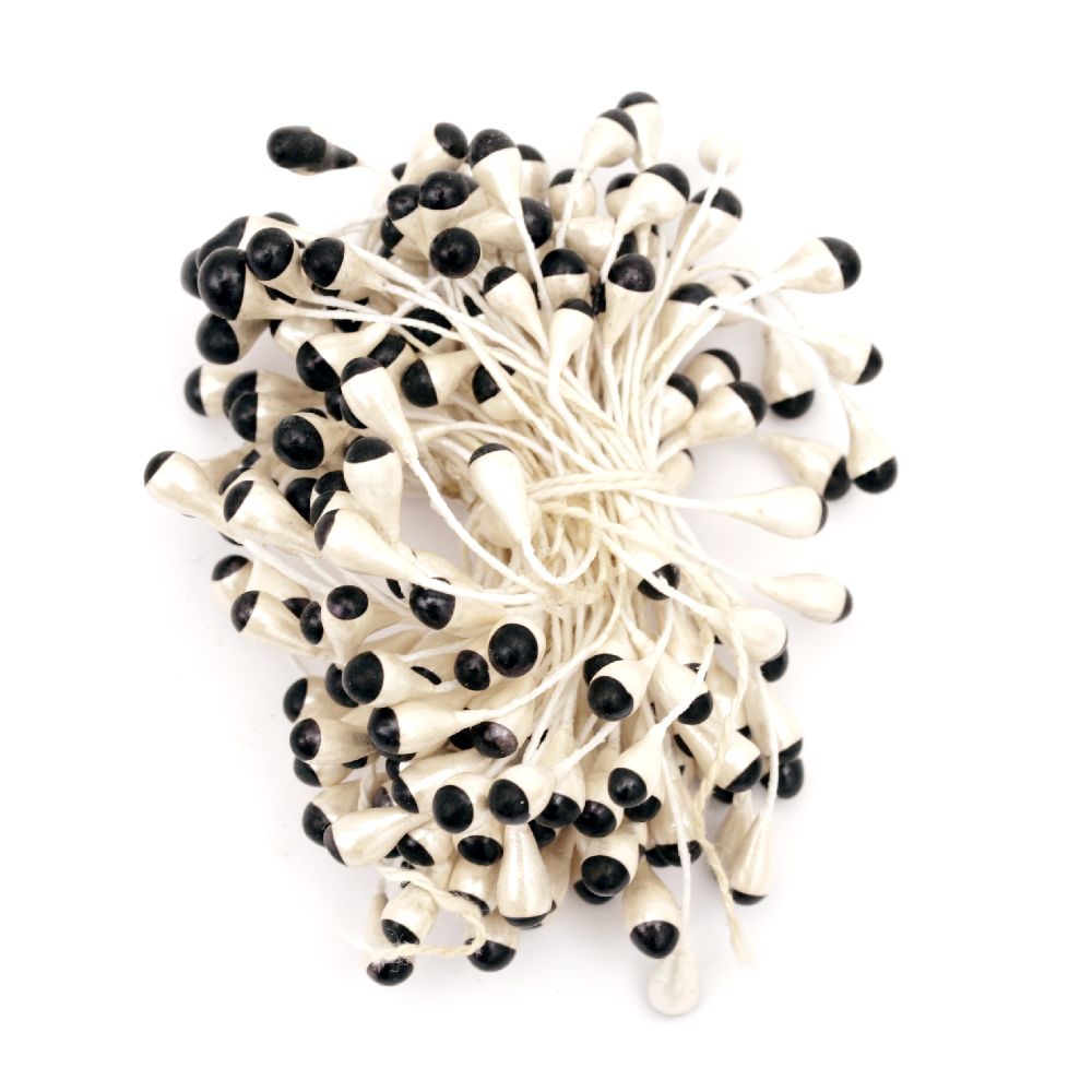 Stamens pearl double-sided for Decoration 5x8x57 mm two-tone white and black ~95 pieces