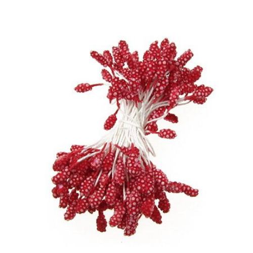 Styrofoam stamens  double-sided for decoration 5x7x57 mm red ~80 pieces