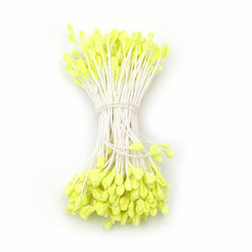 Stamens with glitter double-sided for Decoration 2.5x5x55 mm yellow electric ~150 pieces