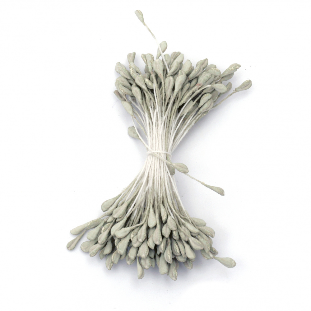 Stamens double-sided  for Decoration 3x5x60 mm color light gray pastel ~130 pcs.