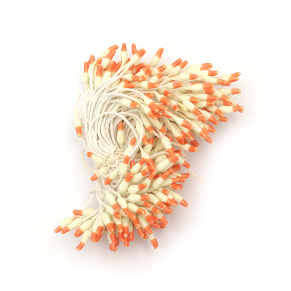 Stamens double-sided  for Decoration 2x7x60 mm two-color pale yellow and orange ~144 pieces