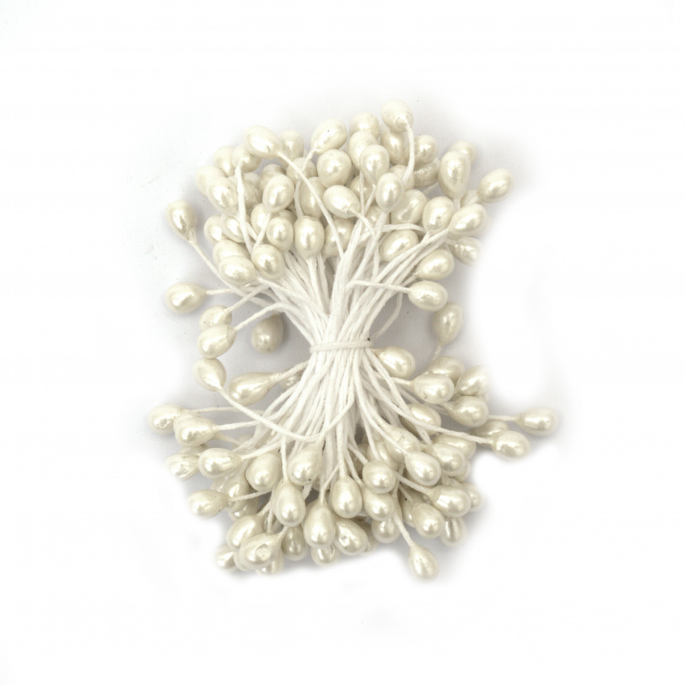 Stamens pearl 5x8x60 mm white ~ 80 pieces