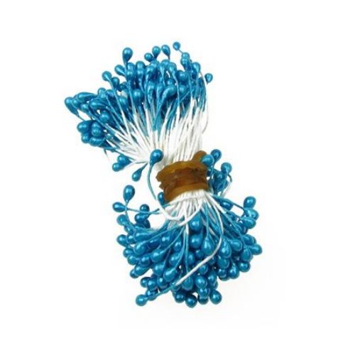 Pearl Stamens double-sided for Decoration 3x6x70 mm light blue ~144 pieces