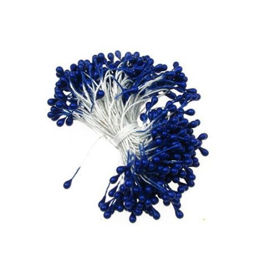 Stamens pearly double-sided for decorative accessories making 3x6x70 mm blue ~ 144 pieces