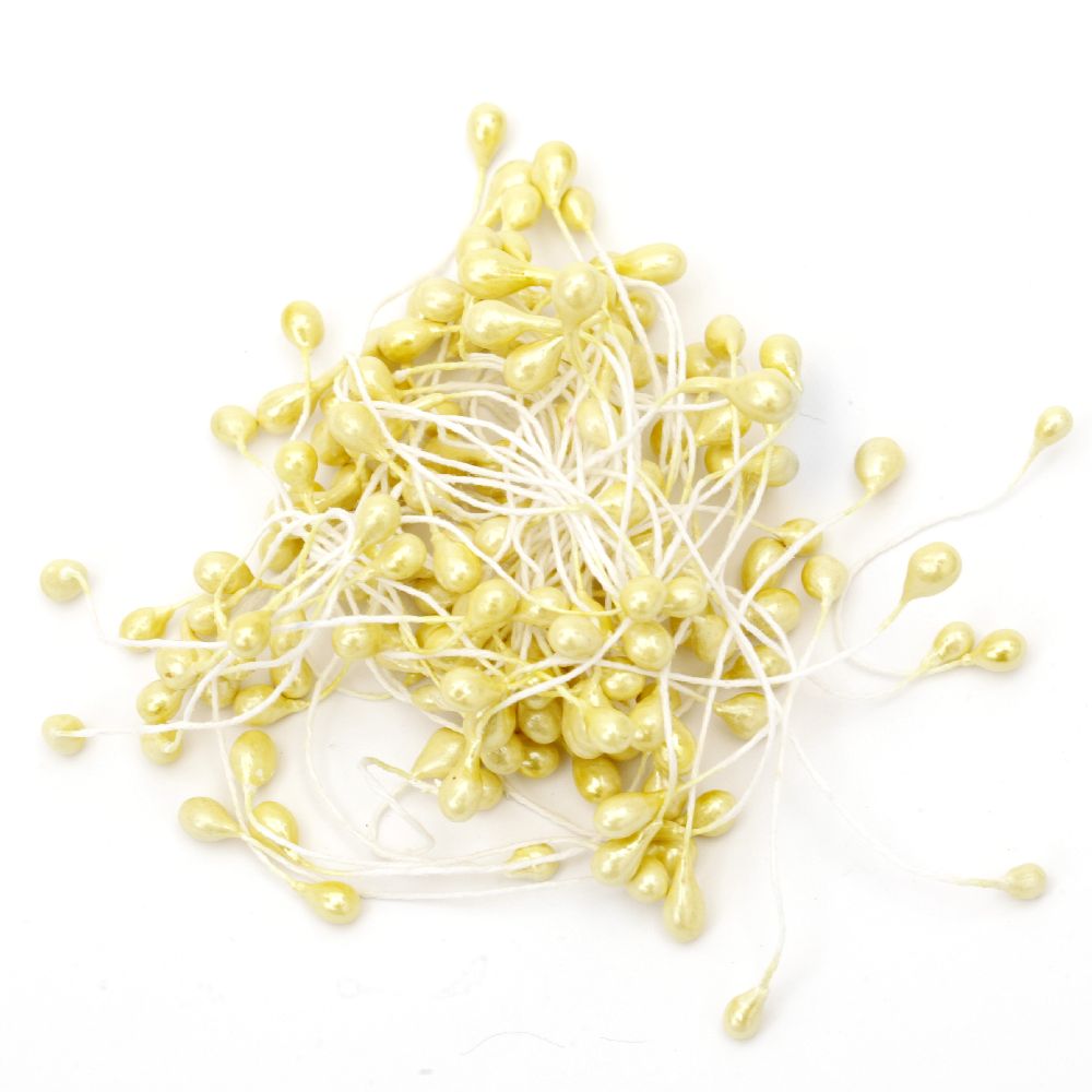 Stamens pearl double-sided for Decoration 5x8x60 mm light yellow ~85 pieces