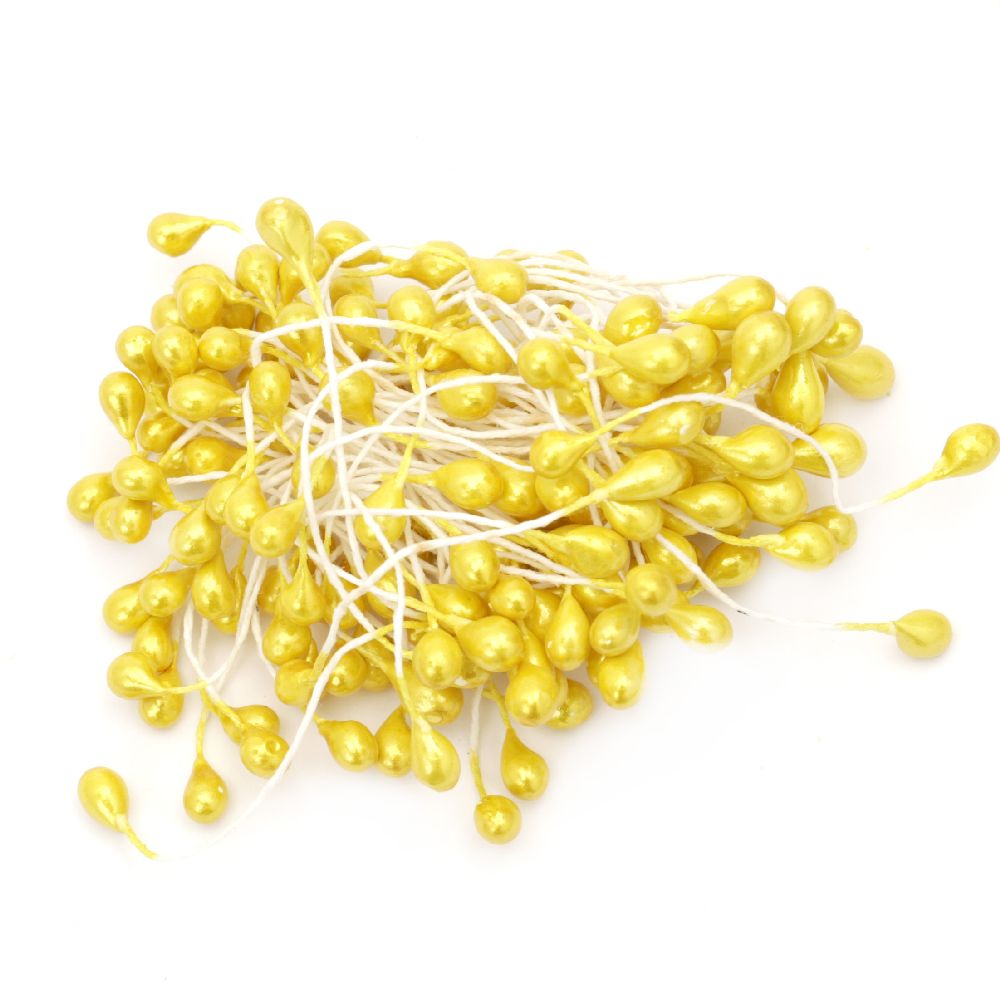 Vivid pearl stamens double-sided for home, party decoration, handmade flowers 5x8x60 mm yellow ~ 85 pieces