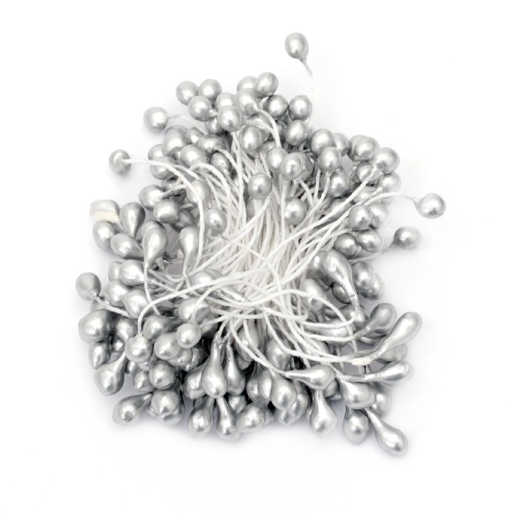Тичинки перлени двустранни цвят сребро 5x8x60 мм ~90 броя