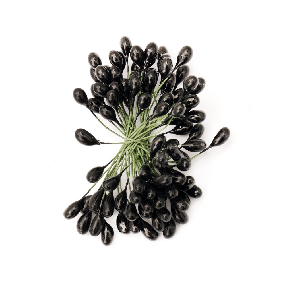 Stamens with double-sided wire for decoration 5x9x60 mm black ~ 50 pieces