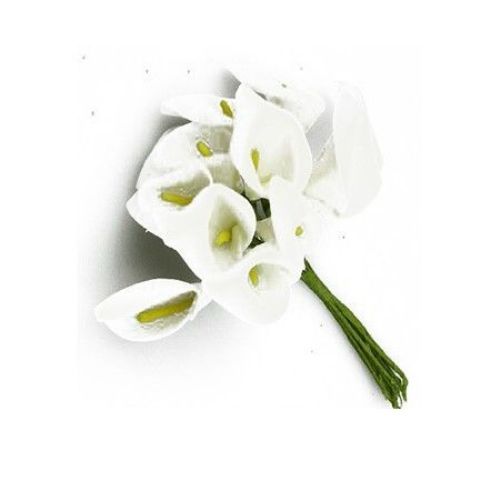 Artificial White Calla Lily Bouquet, made of EVA foam flowers with green paper wrapped wire stems for decoration, 25x45 mm -12 pieces