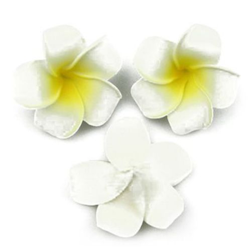 Frangipani plumeria, rubberized flower for decoration 65 mm white yellow - 5 pieces