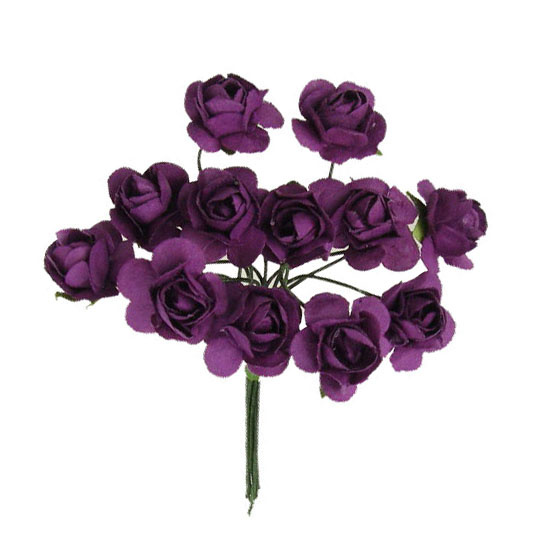 Букет рози от хартия и тел цвят тъмно виолетов 20 мм -12 броя