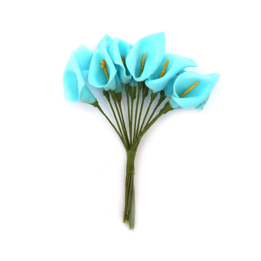 Bouquet of Callas for Wreaths, Panels, Miniatures / Light Blue / 25x35 mm - 12 pieces