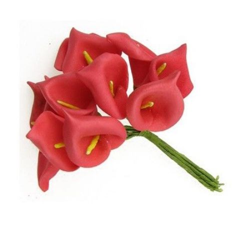 EVA foam Calla Lily Flower Bouquet with Light Red color and paper wrapped wire stems for decoration, albums embellishment, 25x45 mm  - 12 pieces