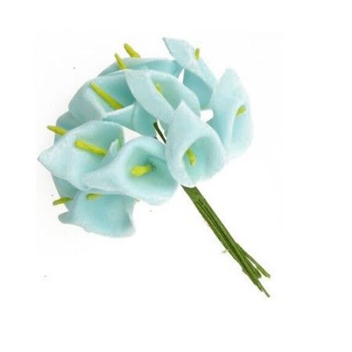 Bouquet of Blue EVA foam Calla Lily Flower with paper wrapped wire stems, for decoration, 25x40 mm, 12 pieces