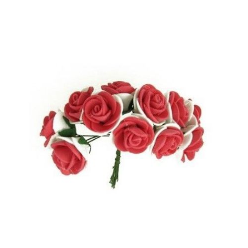 Buchet trandafir 25 mm cauciuc alb roșu -12 bucăți