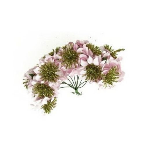 Λουλούδια 35 mm ροζ / χρυσόσκονη -12 τεμάχια