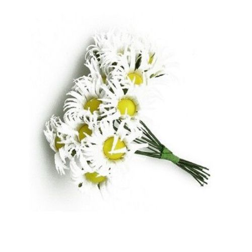 Bouquet of paper daisies with wire stems for decoration 25x90 mm  white - 12 pieces