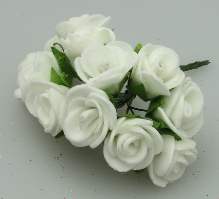 EVA Foam Rose bouquet 15 mm with wire stems, white - 10 pieces