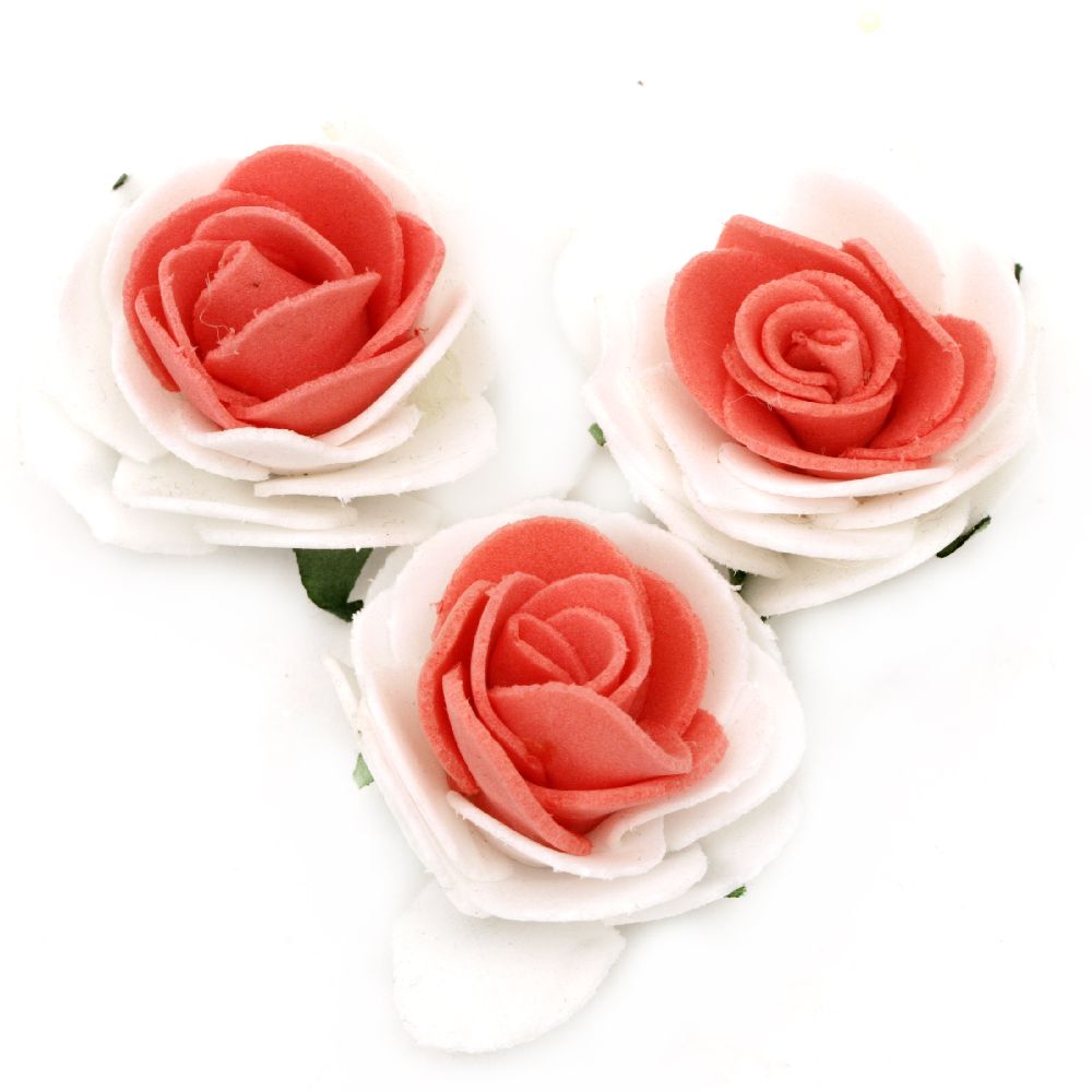  гумирани рози цвят бял и червен 40x25 мм -10 броя