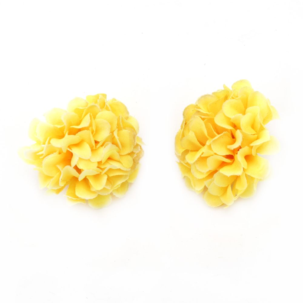 Fabric Carnation Head for DIY Wreaths, Box Decoration, Cards / 45 mm / Yellow - 10 pieces