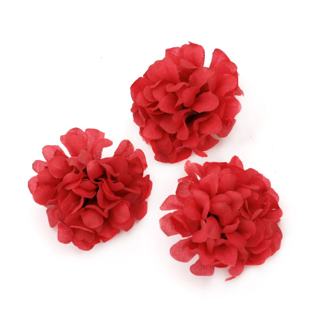Carnation flower 45 mm with stump for mounting, accessories making, red - 10 pieces