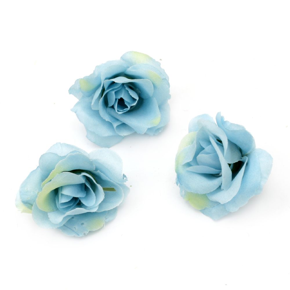 Fabric Rose Head with a Stump for Installation / 40 mm / Blue - 10 pieces