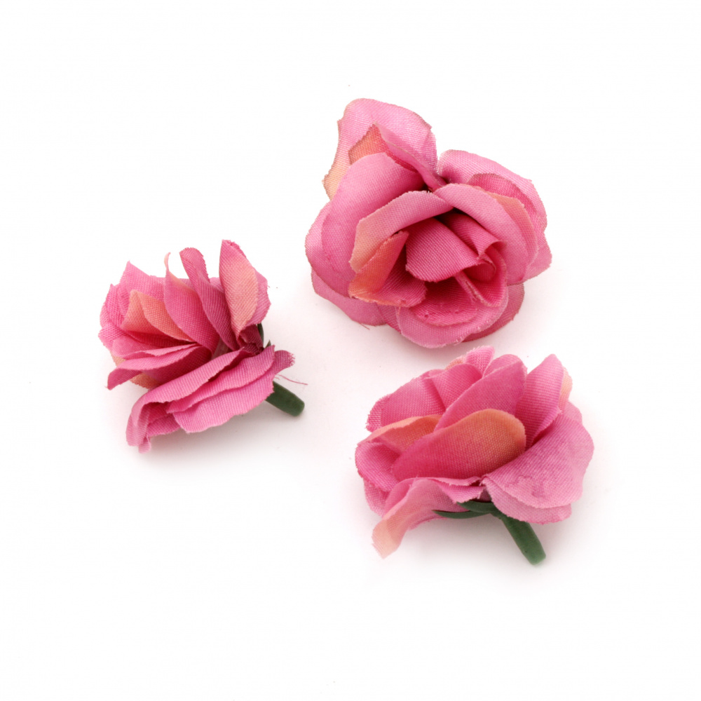 Flower rose 40 mm with stump for installation pink purple - 10 pieces