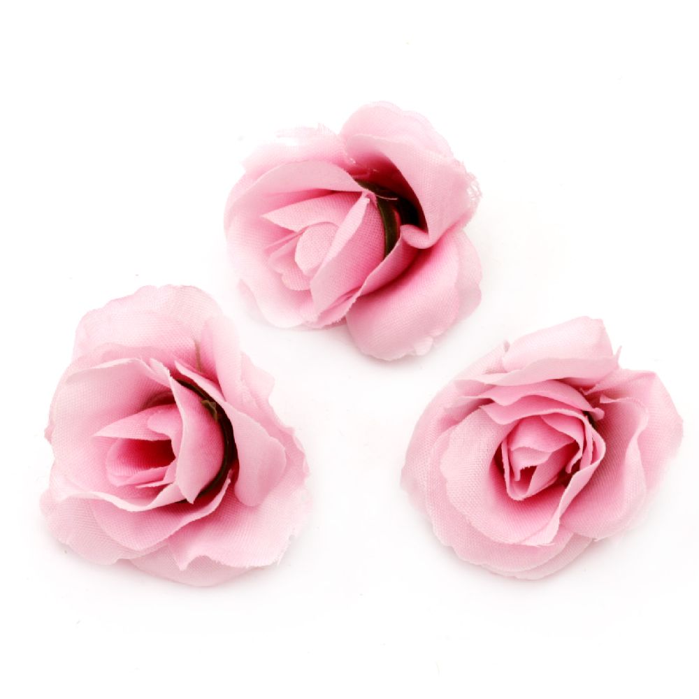 Цвят роза 40 мм с пънче за монтаж розова - 10 броя