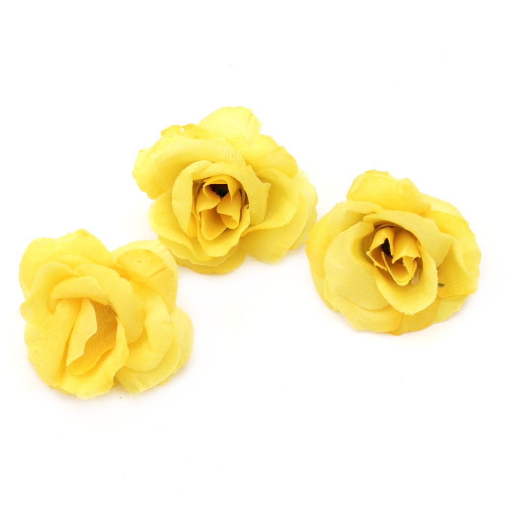 Flower rose 40 mm with stump for installation yellow - 10 pieces