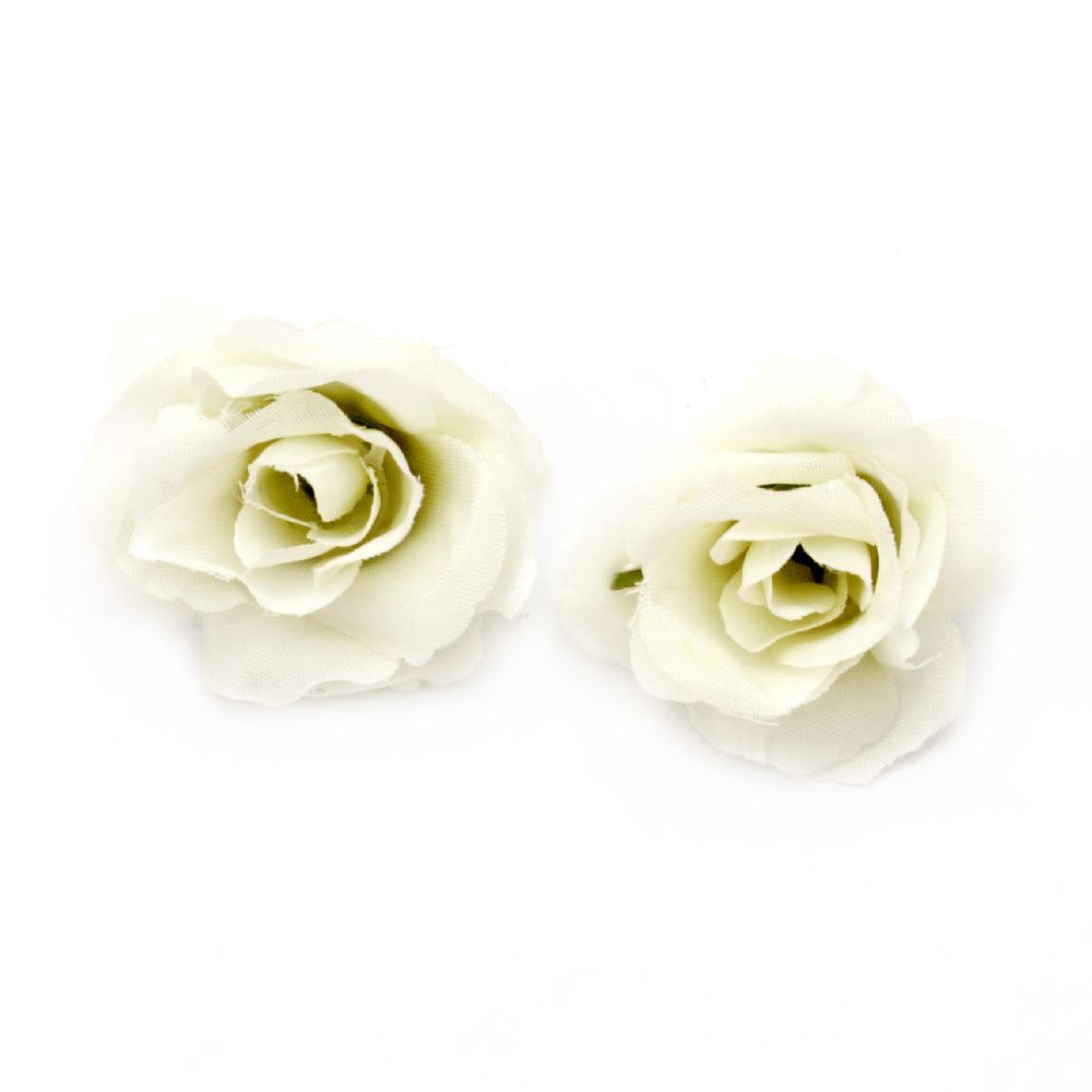 Flower rose 40 mm with stump for installation white - 10 pieces