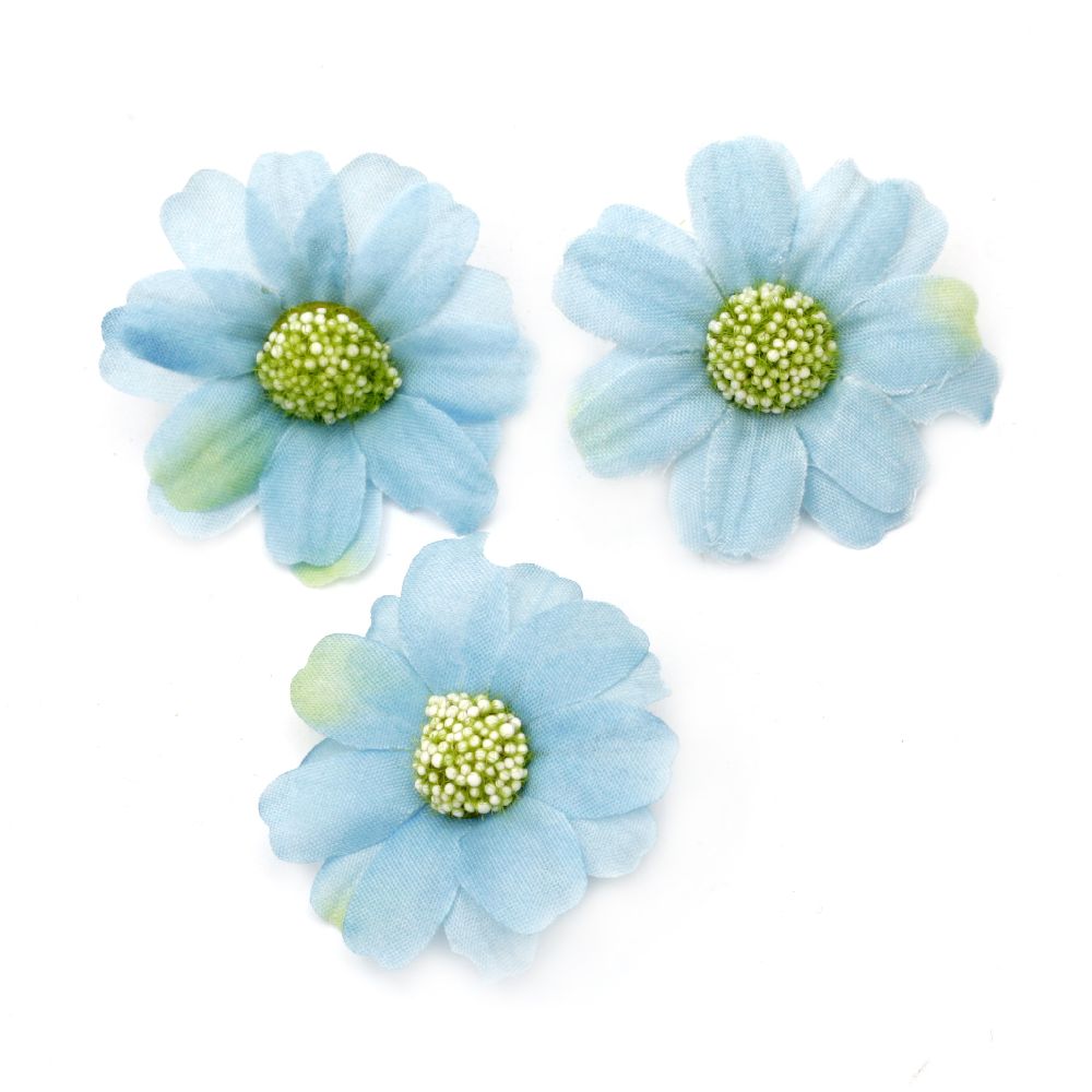 Fabric Daisy Heads for Installation / 45 mm / Blue - 10 pieces