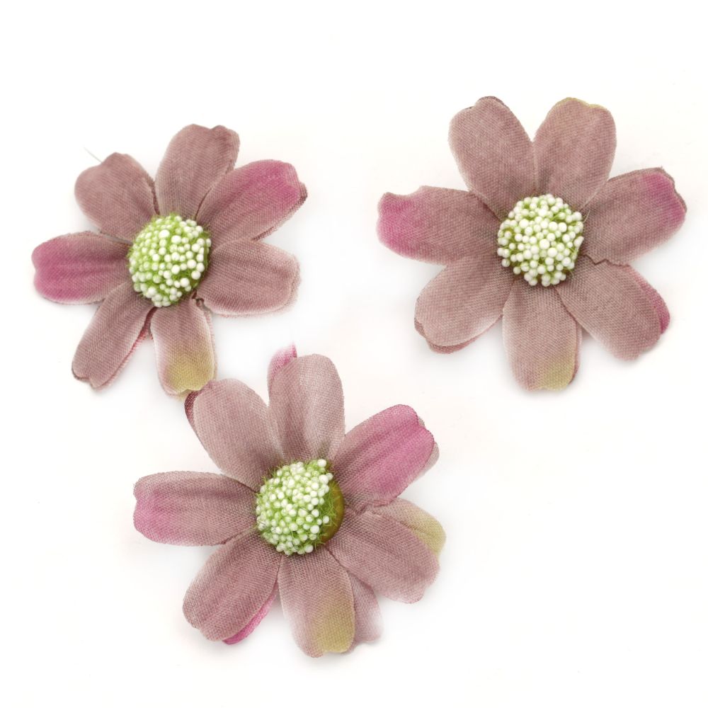 Flower daisy 45 mm with stump for installation pink purple - 10 pieces