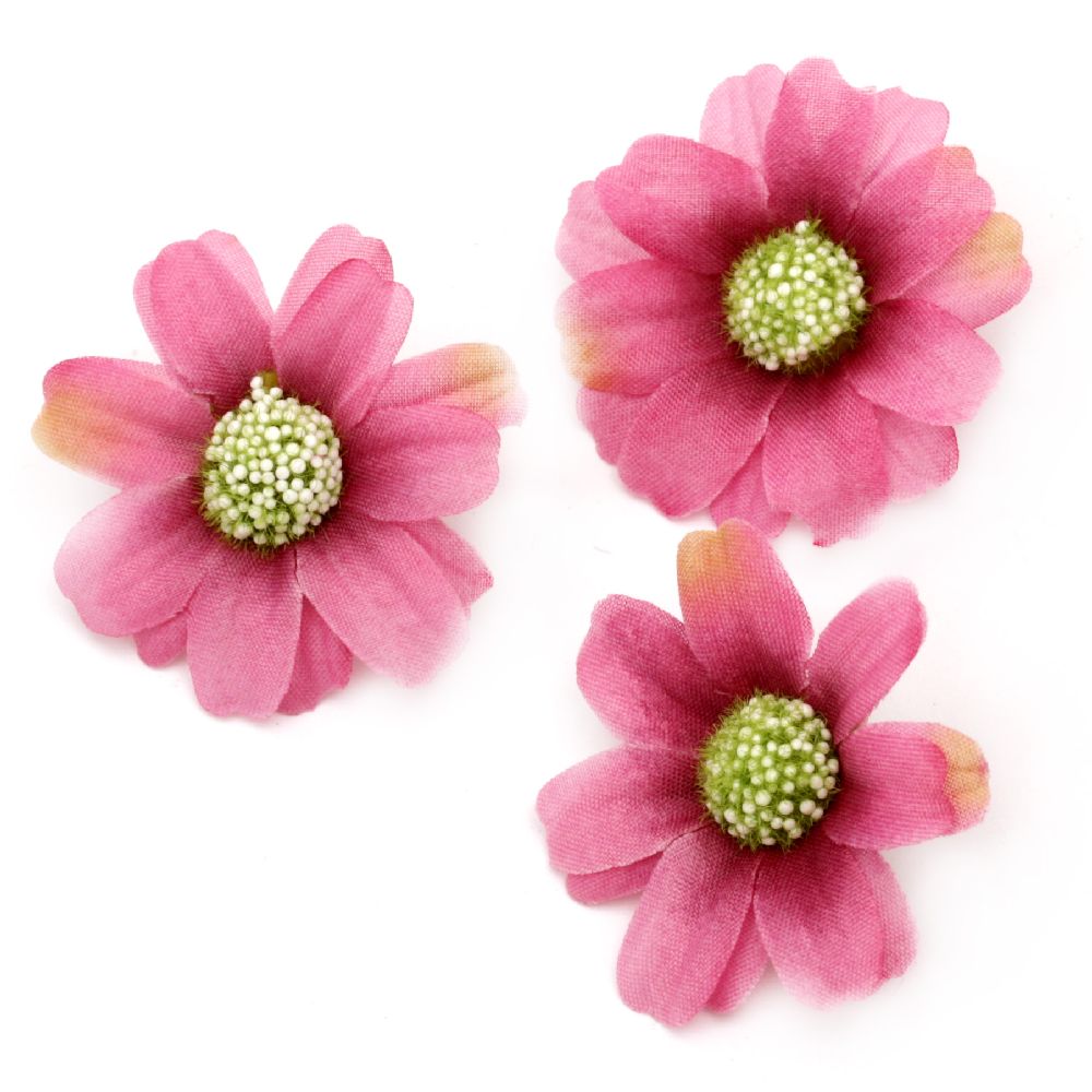Fabric Daisy Heads for DIY Craft Projects and Decoration / 45 mm /   Dark Pink - 10 pieces