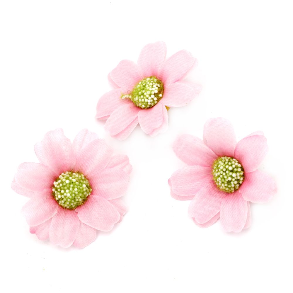 Flower daisy 45 mm with a stump for mounting, light pink - 10 pieces