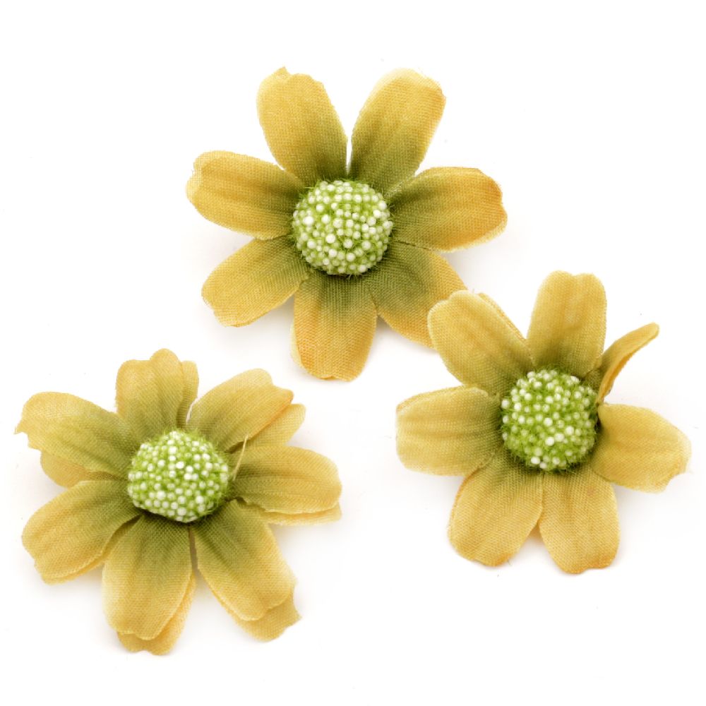 Flower daisy 45 mm with stump for installation yellow - 10 pieces