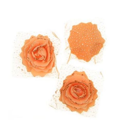 Artificial EVA foam Rose with organza and glitter, orange for DIY wedding decoration