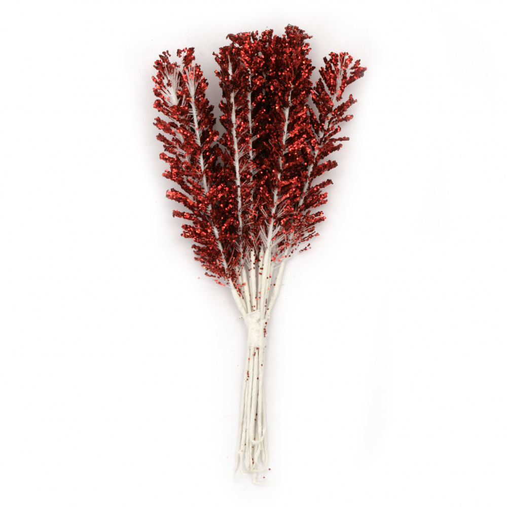 Artificial Flower Twig / 160x15 mm / White, Glitter Red RAINBOW - 12 pieces