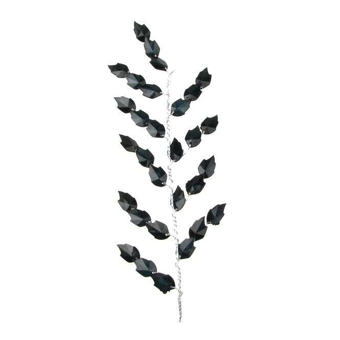 Συρμάτινο κλαδί με φύλλα κρύσταλλο 25 mm μαύρο -250 mm