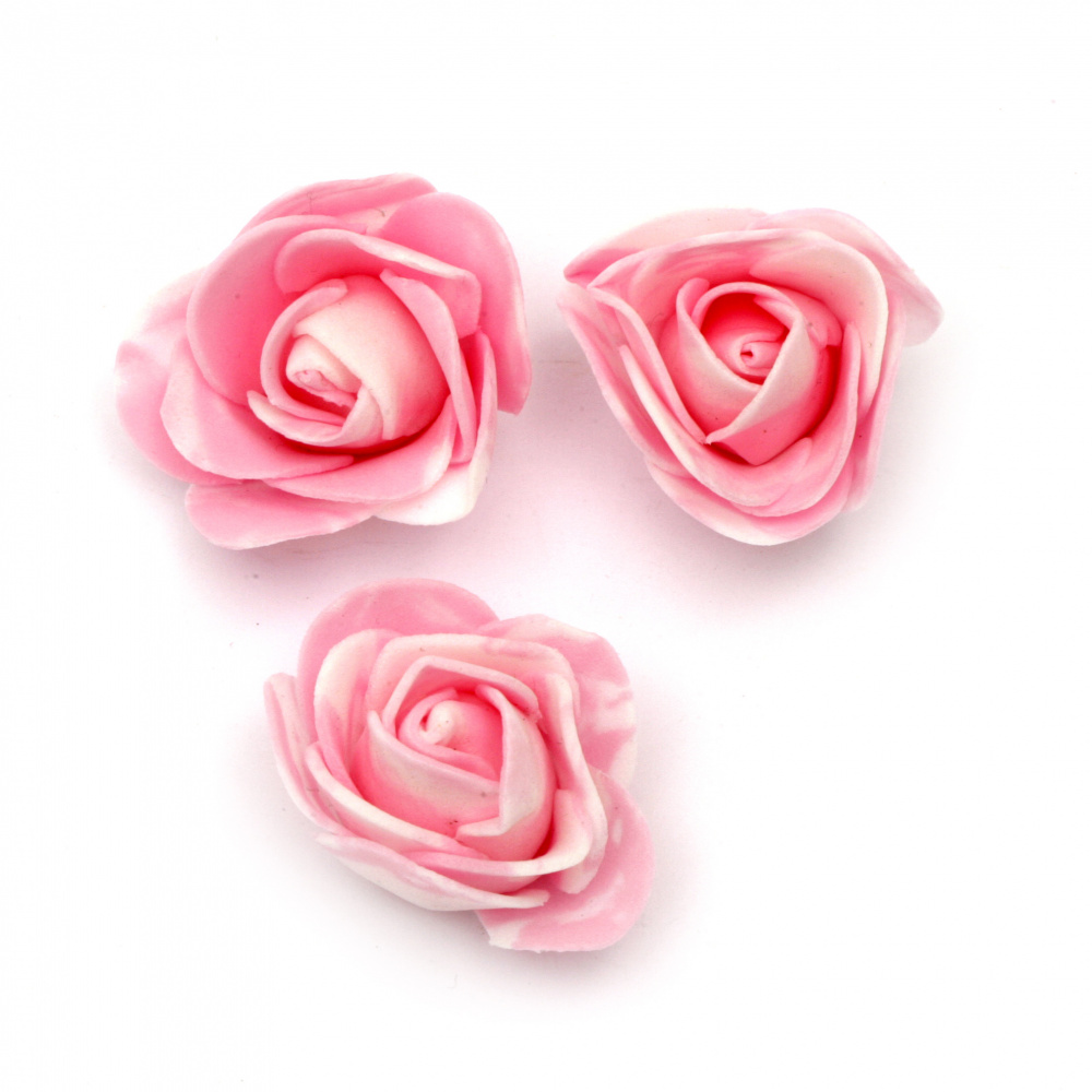 Рози от фоам цвят бял и светло розов 35 мм -10 броя