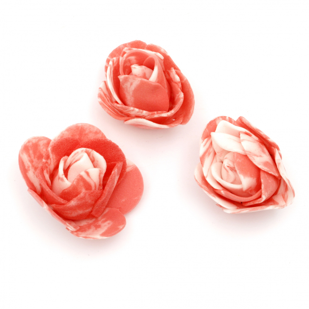 Рози от фоам цвят бял и червен 35 мм -10 броя