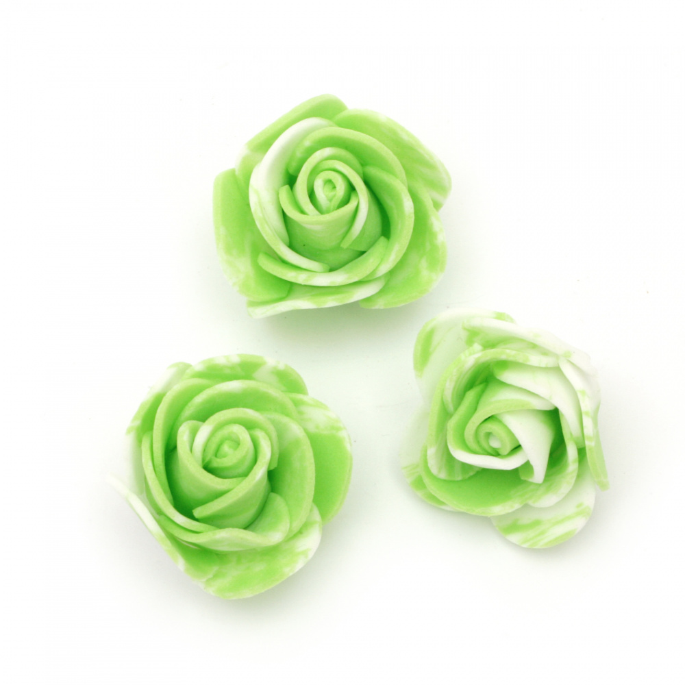 Рози от фоам цвят бял и зелен 35 мм гума -10 броя