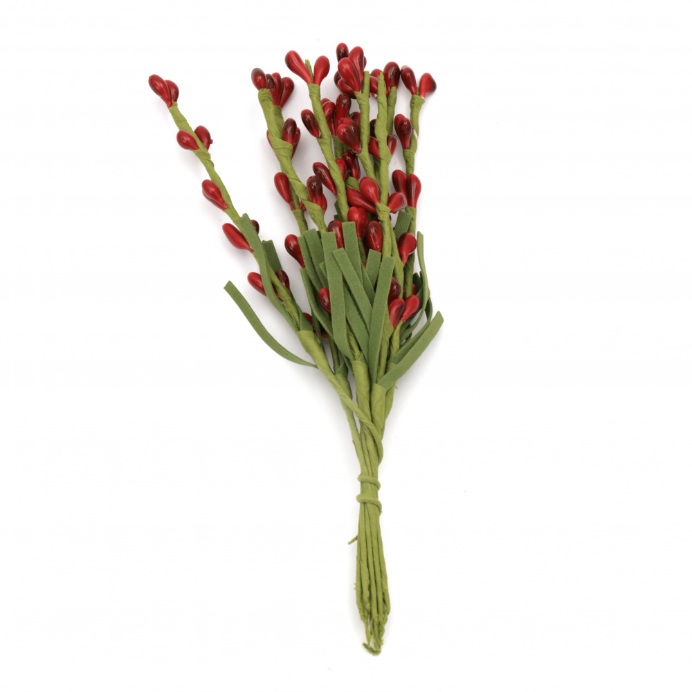 Bouquet twig with buds gum leaves 160 mm color red -9 pieces